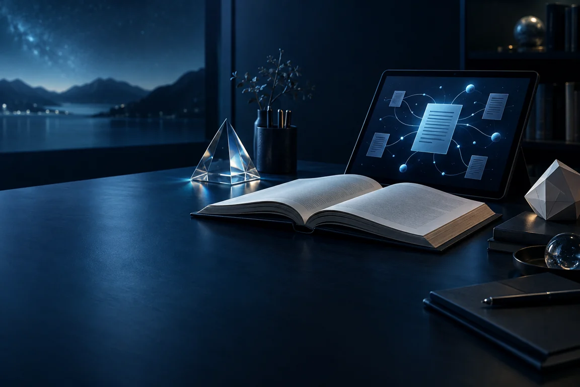 Research books and a tablet